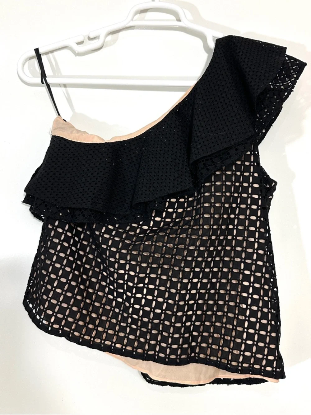 J.Crew One-Shoulder Ruffle Top In Black Eyelet - Picture 4 of 8